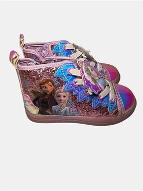 Disney Frozen 2 Light Up High Top Sneakers Anna Elsa Girls Size 10 Pink Glitter